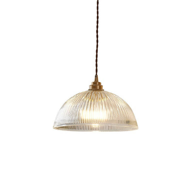 Contemporary Ribbed Clear Glass Dome Pendant Light | 1-Light
