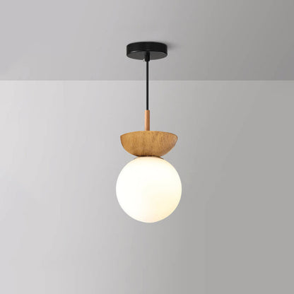 Scandinavian Wood Glass Globe 1-Light Ceiling Light