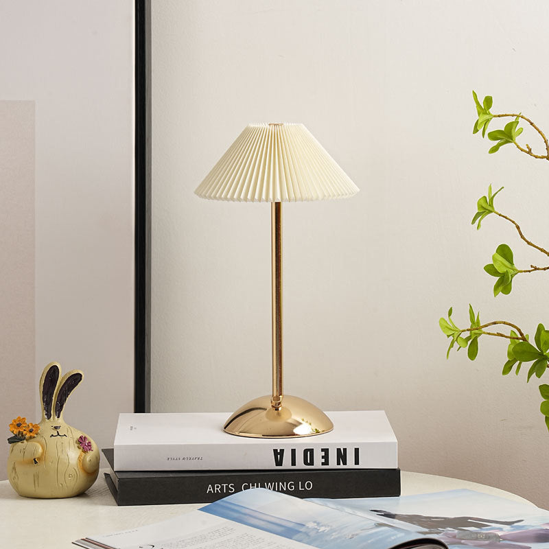 Nordic Brass Pleated Fabric Cone Table Light | 1-Light