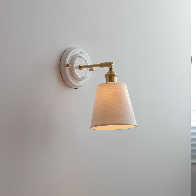 Vintage Japanese Ceramic Brass 1-Light Wall Light