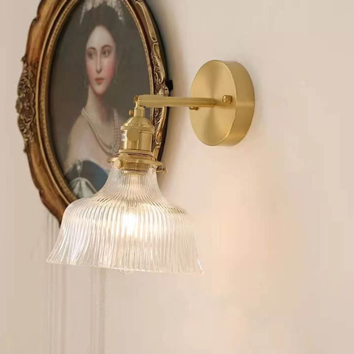 Scandinavian Brass & Green Glass Flower Wall Light | 1-Light