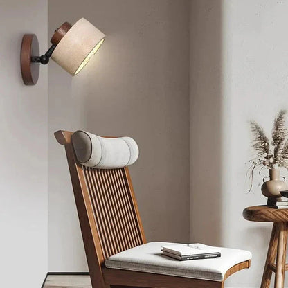 Minimalist Travertine Wood Cylinder Wall Sconce LED 1-light