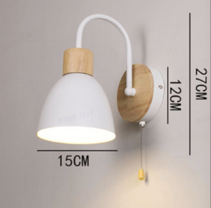 Scandinavian Wood Dome Wall Light with Pull Switch | 1-Light
