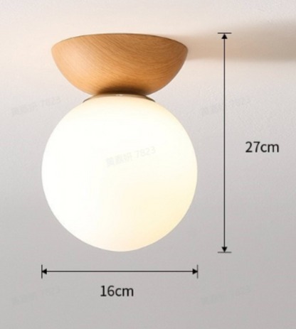 Scandinavian Wood Glass Globe 1-Light Ceiling Light