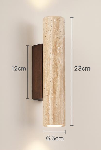Contemporary Minimalist Travertine Marble Cylinder Wall Sconce LED 2-Light