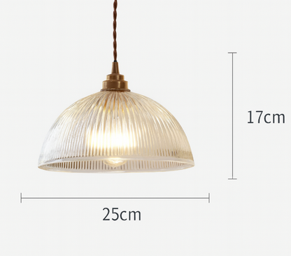 Contemporary Ribbed Clear Glass Dome Pendant Light | 1-Light