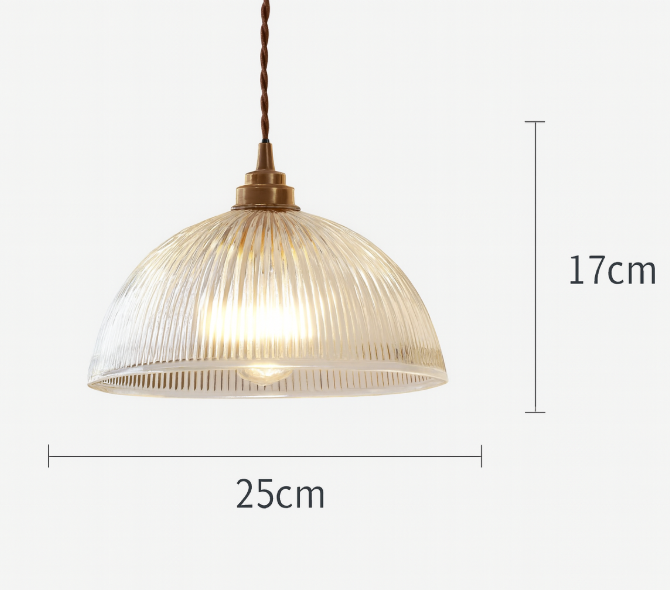 Contemporary Ribbed Clear Glass Dome Pendant Light | 1-Light