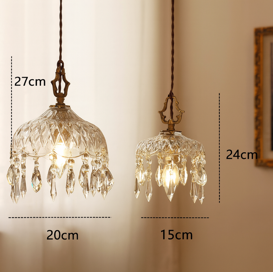 Vintage Copper Crystal Floral Pendant Light | 1-Light