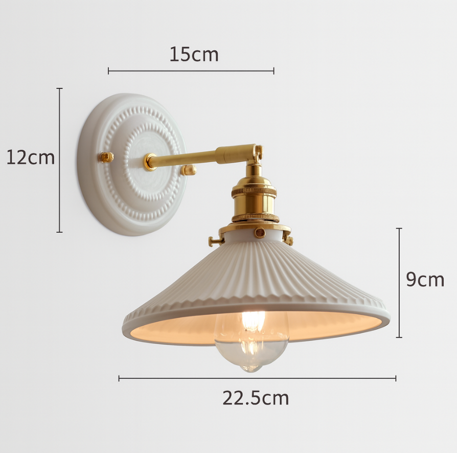 Vintage Japanese Ceramic Brass 1-Light Wall Light