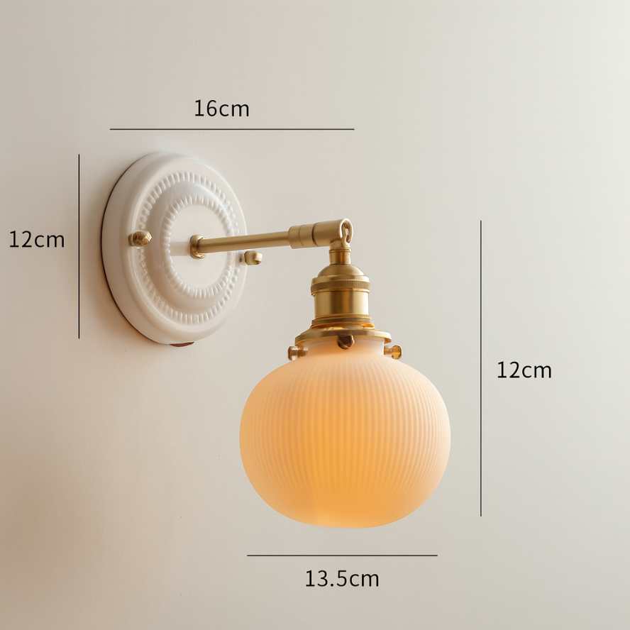 Vintage Japanese Ceramic Brass 1-Light Wall Light