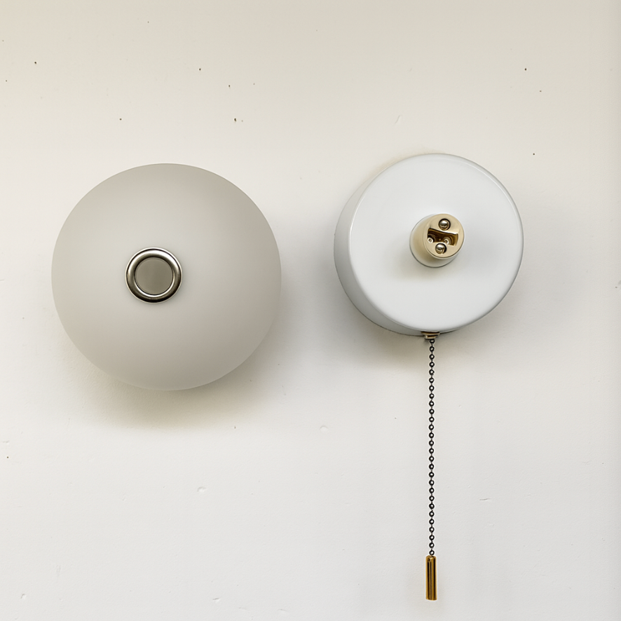 Scandinavian Minimalist Glass Globe Wall Sconce LED 1-Light with Pull Cord