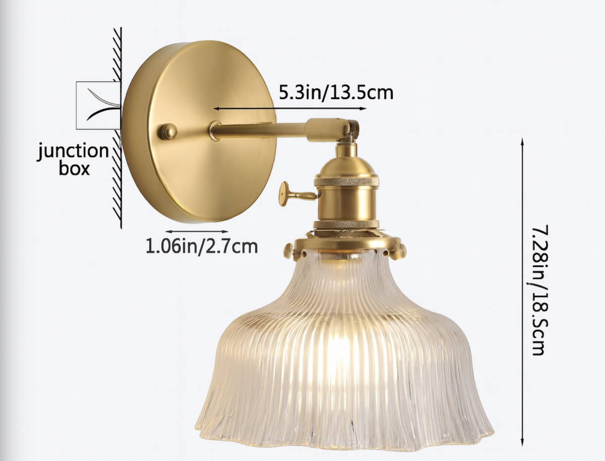 Scandinavian Brass & Green Glass Flower Wall Light | 1-Light