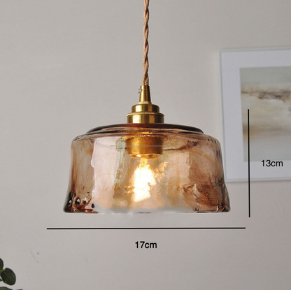 Vintage Amber Round Glass Brass Pendant Light 1-Light