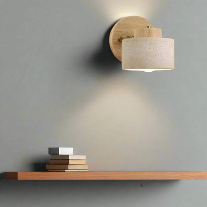 Minimalist Travertine Wood Cylinder Wall Sconce LED 1-light