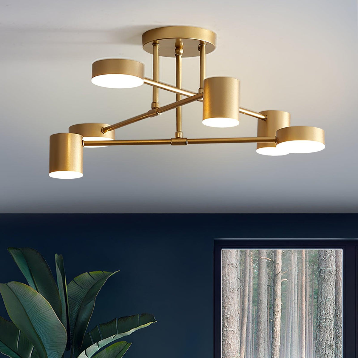 Contemporary Brass Globe LED Sputnik Ceiling Light 6-Light