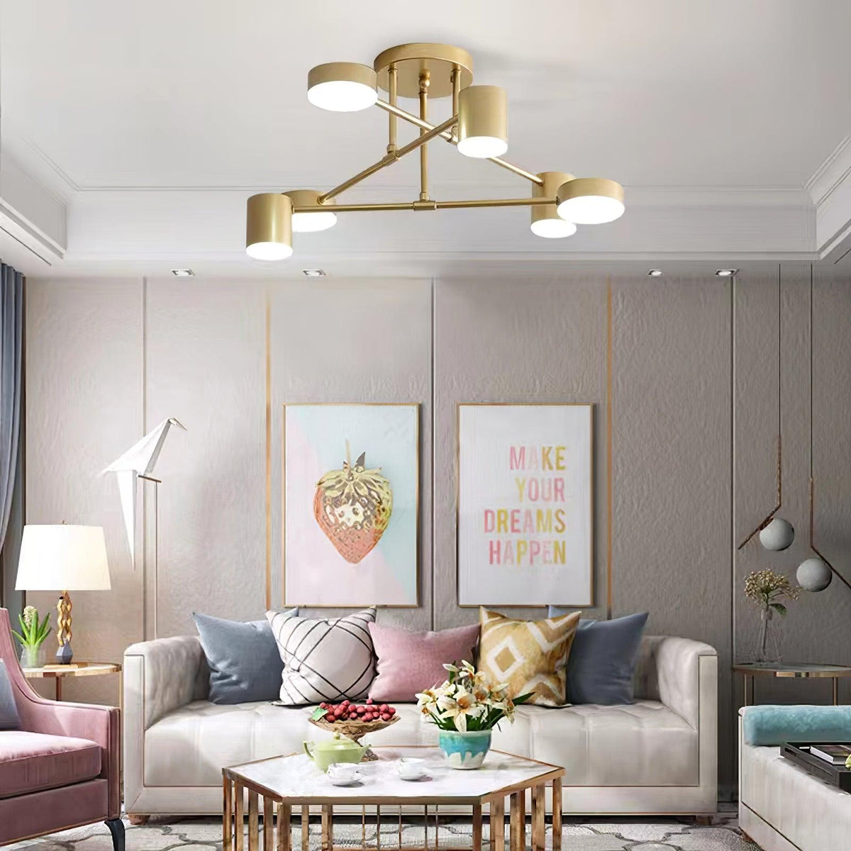 Contemporary Brass Globe LED Sputnik Ceiling Light 6-Light