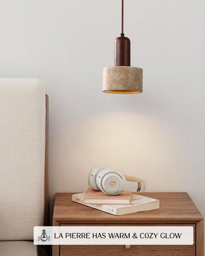 Modern Travertine Wood Cylinder Pendant Light 1-Light