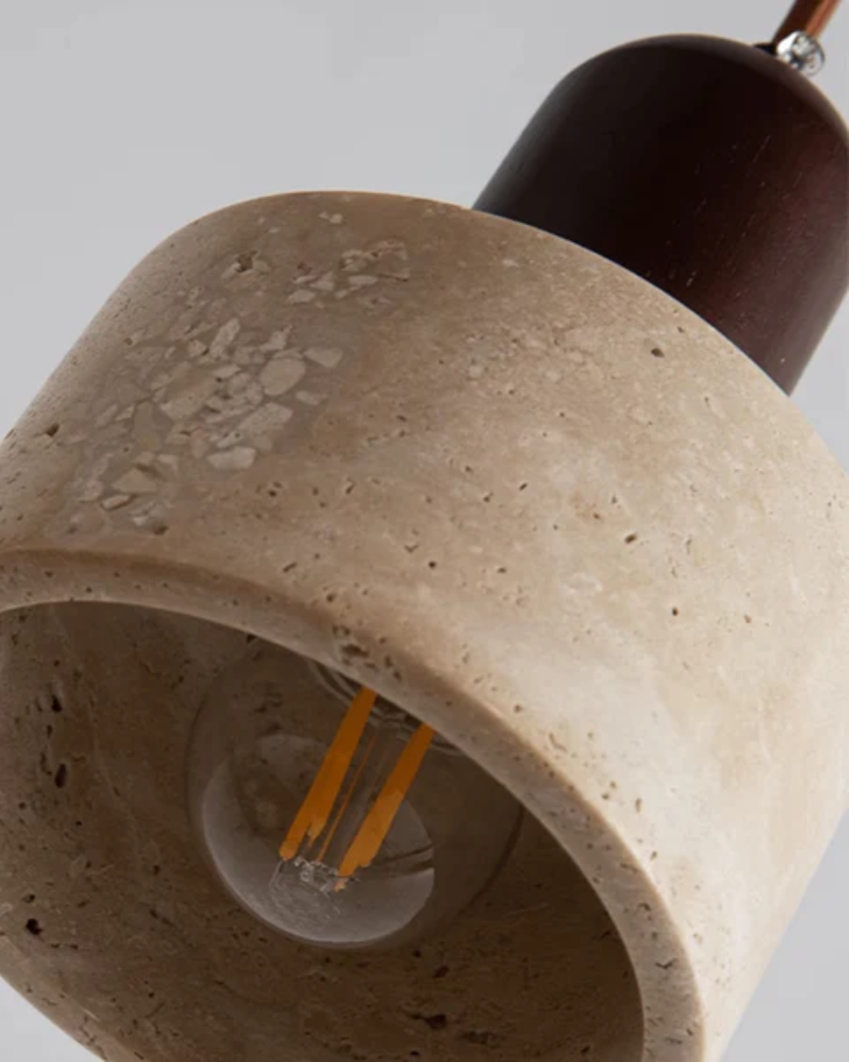 Modern Travertine Wood Cylinder Pendant Light 1-Light
