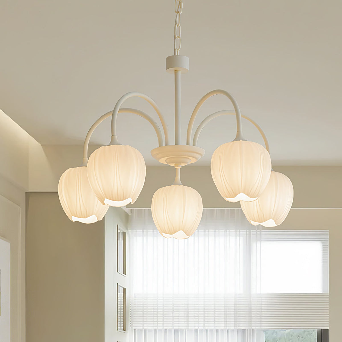 Contemporary Iron Curved Arms Chandelier 5-Light