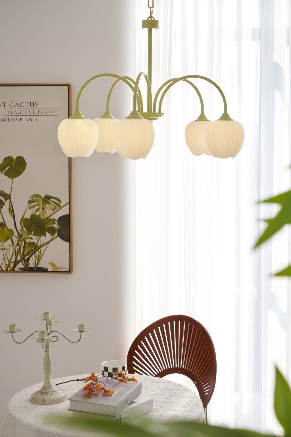 Contemporary Iron Curved Arms Chandelier 5-Light