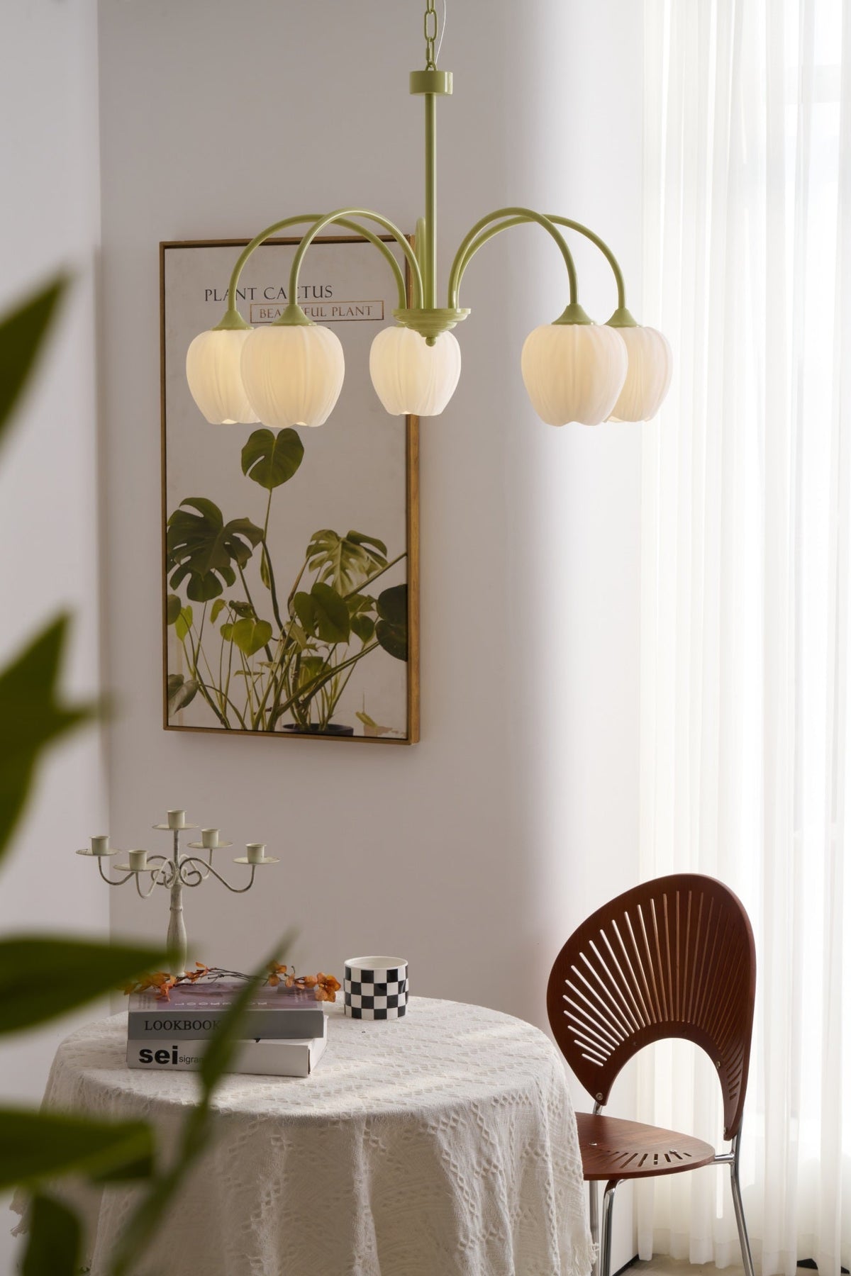 Contemporary Iron Curved Arms Chandelier 5-Light