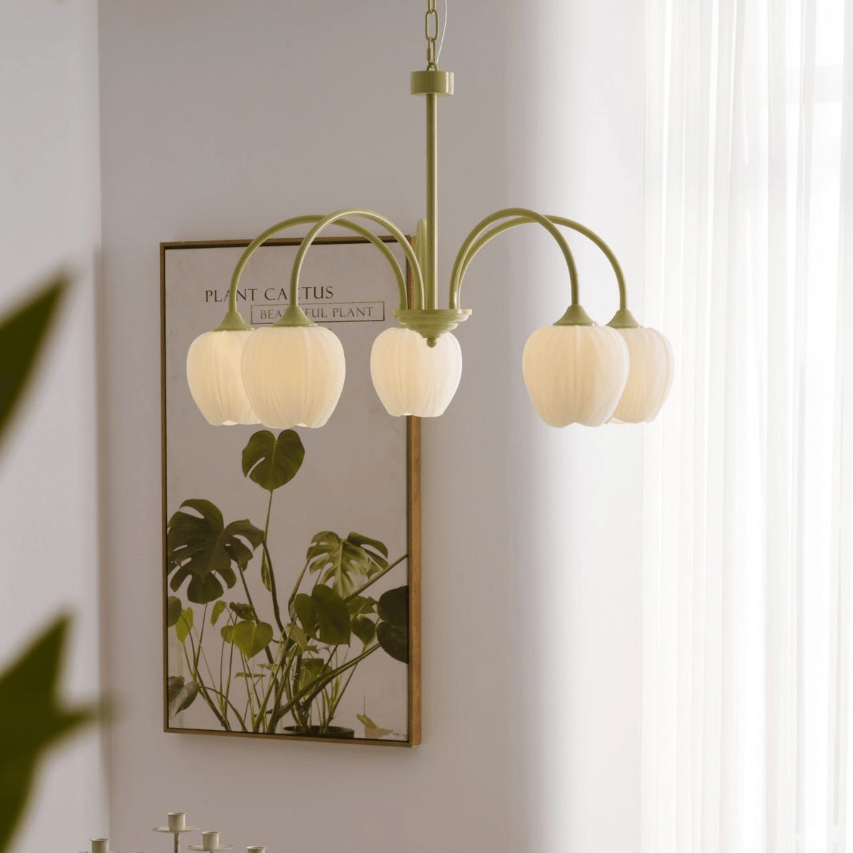 Contemporary Iron Curved Arms Chandelier 5-Light