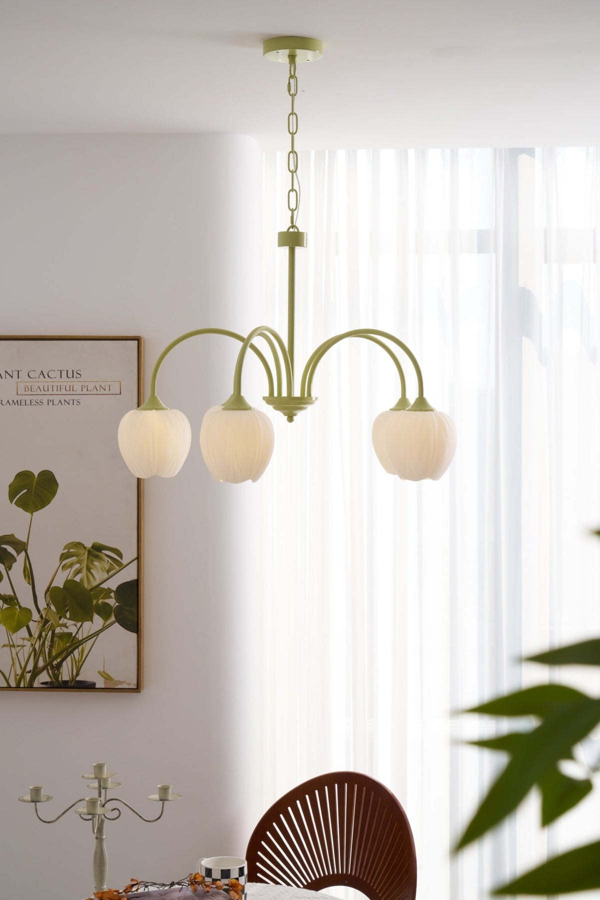 Contemporary Iron Curved Arms Chandelier 5-Light
