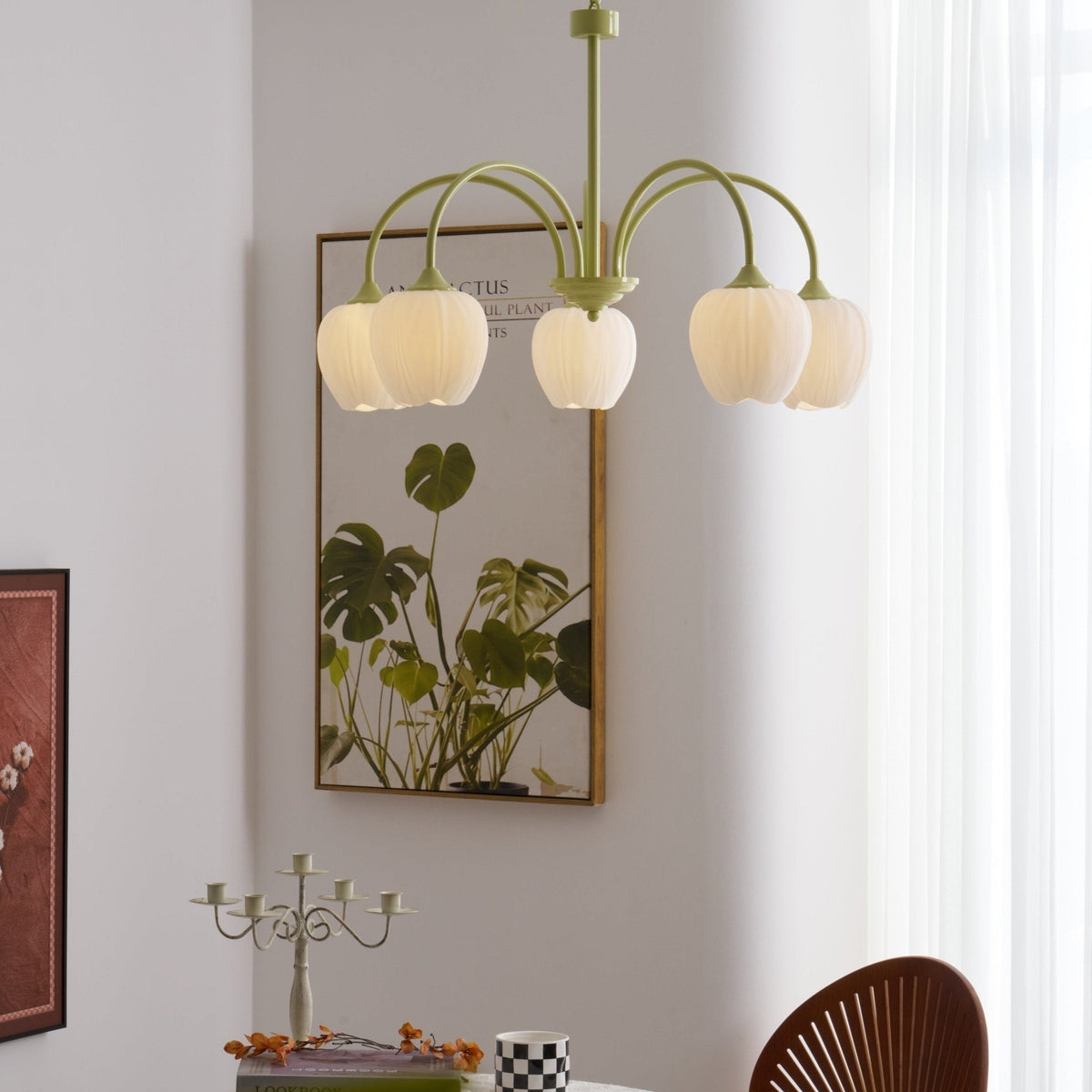 Contemporary Iron Curved Arms Chandelier 5-Light