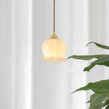 Vintage Brass Petal Glass Pendant Light 1-Light
