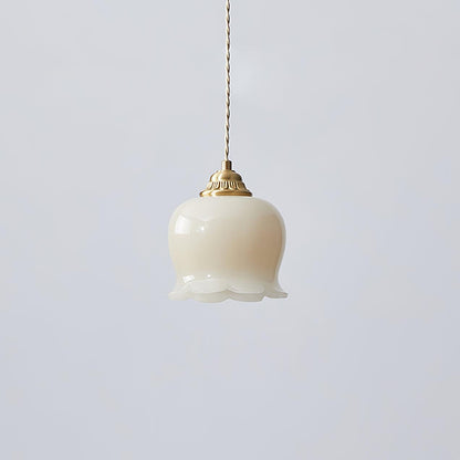 Vintage Brass Petal Glass Pendant Light 1-Light