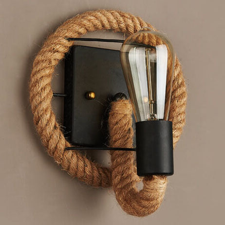 Retro Rope Round Wall Sconce Lamp 1-Light