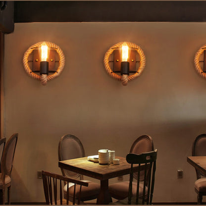 Retro Rope Round Wall Sconce Lamp 1-Light