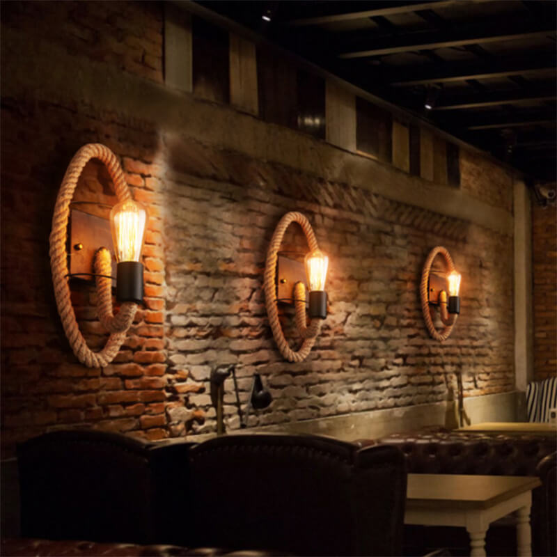 Retro Rope Round Wall Sconce Lamp 1-Light