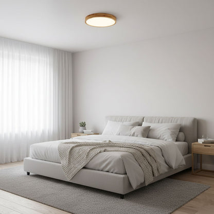 Contemporary Nordic Round Wooden LED Flush Mount Ceiling 1-Light