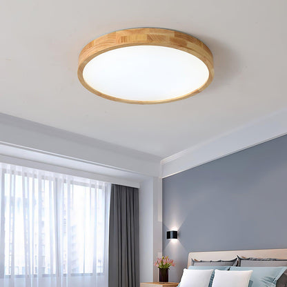 Contemporary Nordic Round Wooden LED Flush Mount Ceiling 1-Light