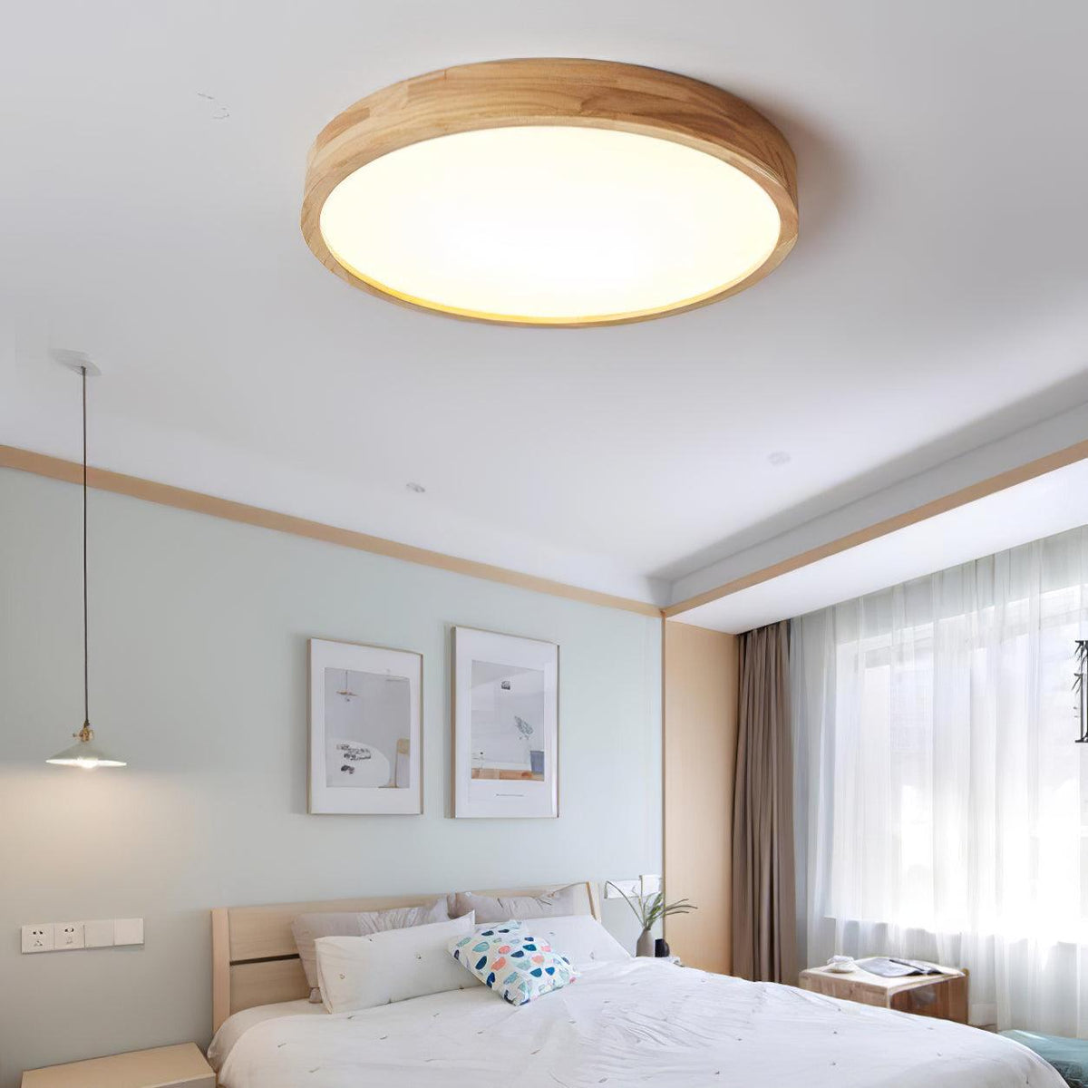 Contemporary Nordic Round Wooden LED Flush Mount Ceiling 1-Light