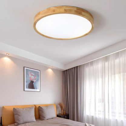 Contemporary Nordic Round Wooden LED Flush Mount Ceiling 1-Light