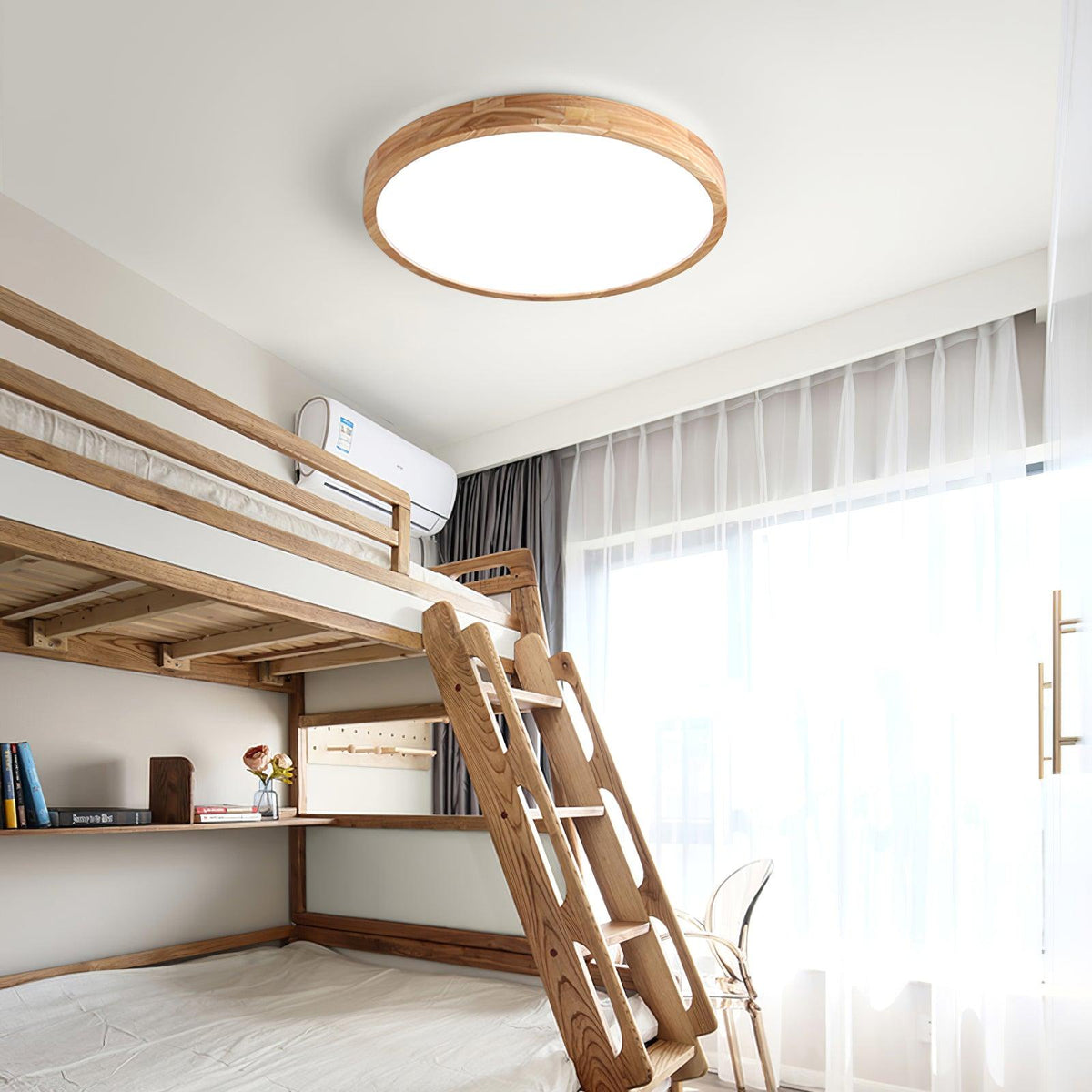 Contemporary Nordic Round Wooden LED Flush Mount Ceiling 1-Light