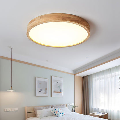 Contemporary Nordic Round Wooden LED Flush Mount Ceiling 1-Light