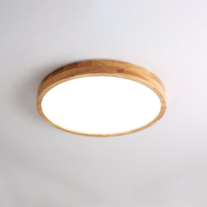 Contemporary Nordic Round Wooden LED Flush Mount Ceiling 1-Light