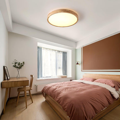 Contemporary Nordic Round Wooden LED Flush Mount Ceiling 1-Light