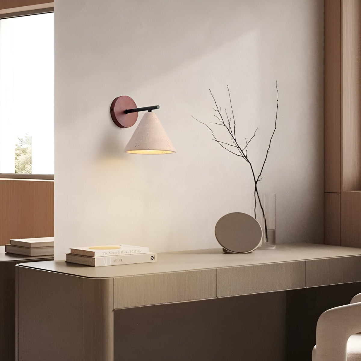 Contemporary Travertine Cone Wall Sconce LED 1-Light