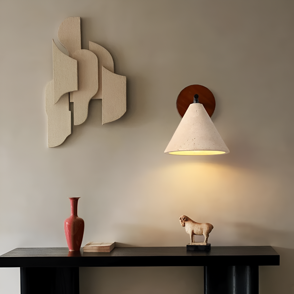 Contemporary Travertine Cone Wall Sconce LED 1-Light