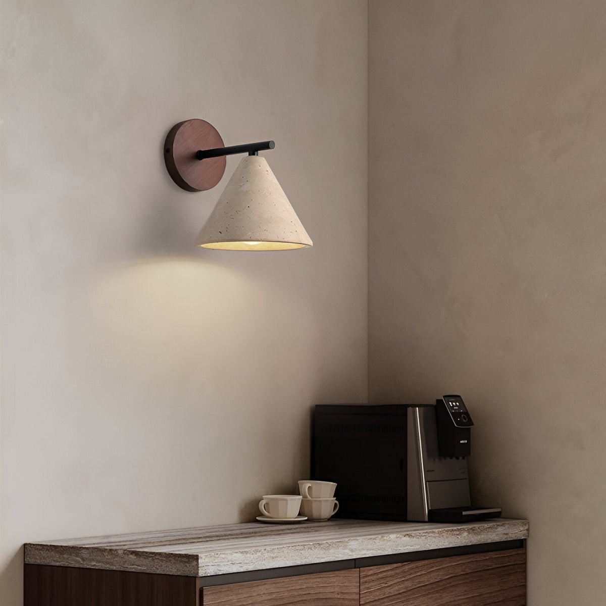Contemporary Travertine Cone Wall Sconce LED 1-Light