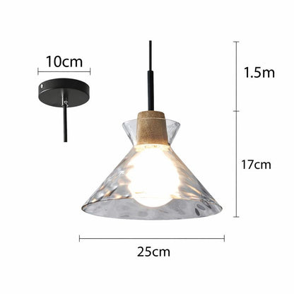 Nordic Rippled Glass and Wood LED Pendant Light | 1-Light