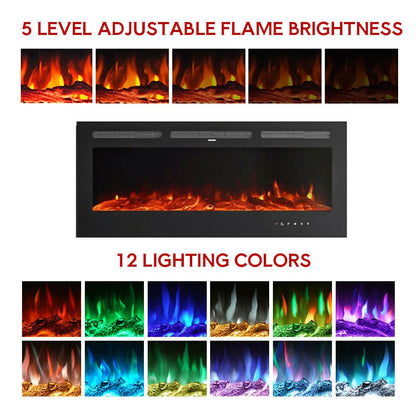 Recessed Media Wall Electric Fireplace 40/50/60/70/80 Inch – 12 Flame Colours & Remote Control 5120 BTU/h