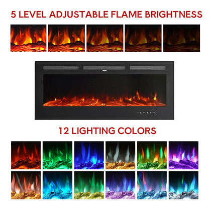 Recessed Media Wall Electric Fireplace 40/50/60/70/80 Inch – 12 Flame Colours & Remote Control 5120 BTU/h