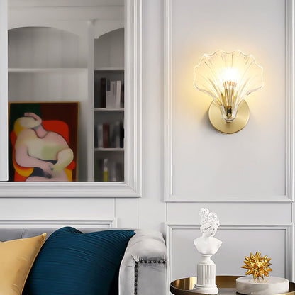 Art Deco Brass Glass Seashell Wall Sconce LED 1-Light
