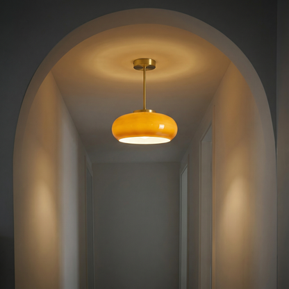 Vintage Glass Brass Canopy Ceiling Light 1-Light