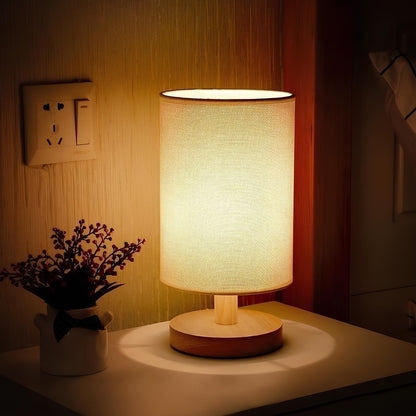 Scandinavian Wood Linen Shade Table Lamp 1-Light